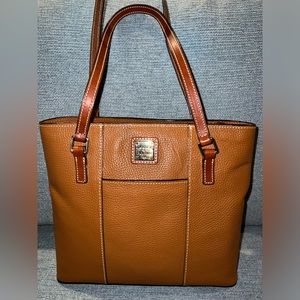 Dooney Bourke Lexington Shopper Saddle Brown Pebbled Leather Handbag 12"